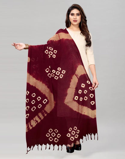 Maroon Coloured Cotton Plain Bandhani Printed Dupatta | Sudathi