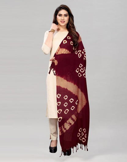 Maroon Coloured Cotton Plain Bandhani Printed Dupatta | Sudathi