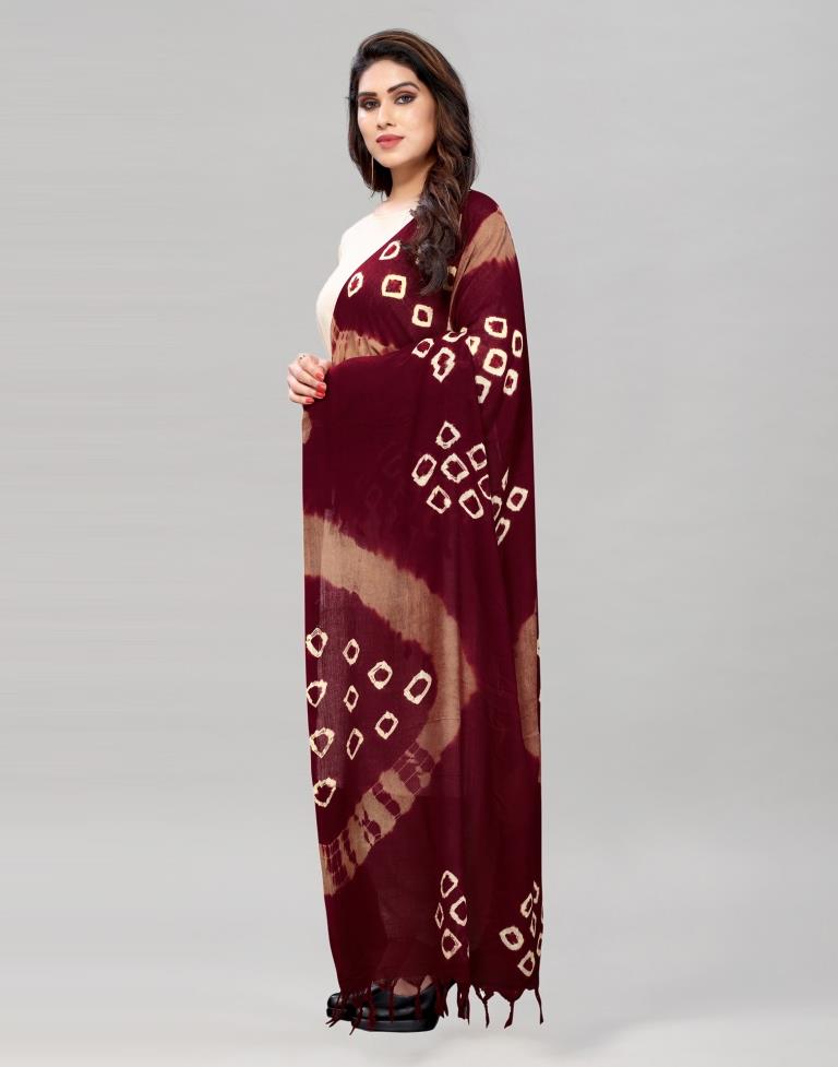 Maroon Coloured Cotton Plain Bandhani Printed Dupatta | Sudathi