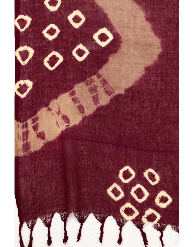 Maroon Coloured Cotton Plain Bandhani Printed Dupatta | Sudathi
