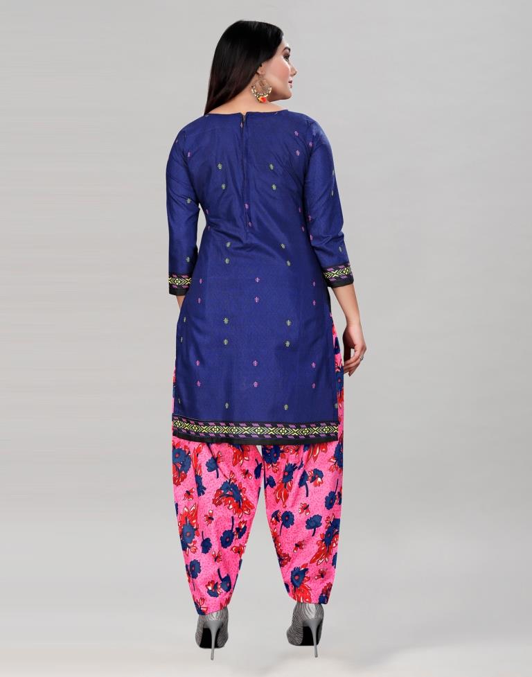 Creative Navy Blue Cotton Printed Unstitched Salwar Suit | Sudathi