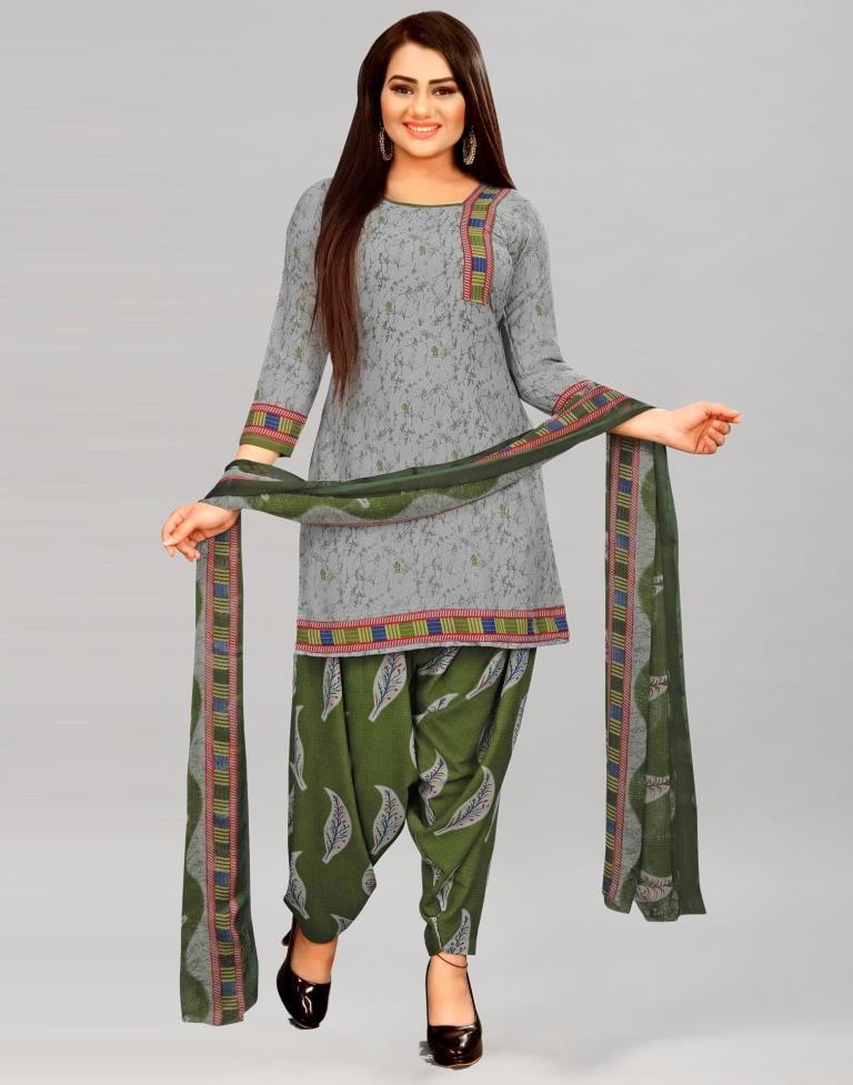 Ethereal Grey Printed Unstitched Salwar Suit | Sudathi