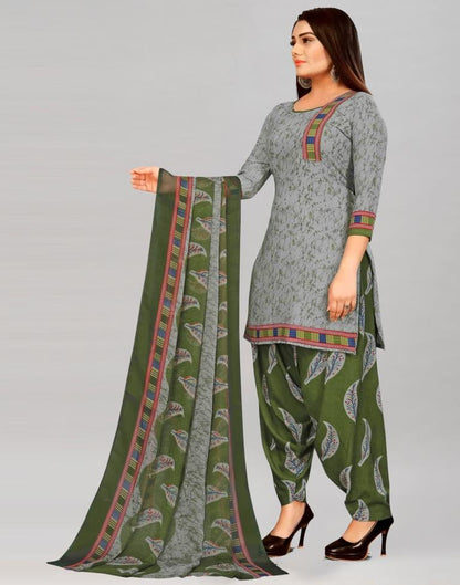 Ethereal Grey Printed Unstitched Salwar Suit | Sudathi