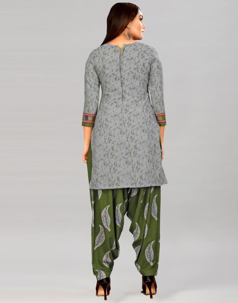 Ethereal Grey Printed Unstitched Salwar Suit | Sudathi