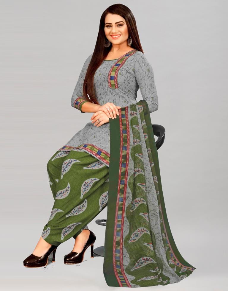 Ethereal Grey Printed Unstitched Salwar Suit | Sudathi