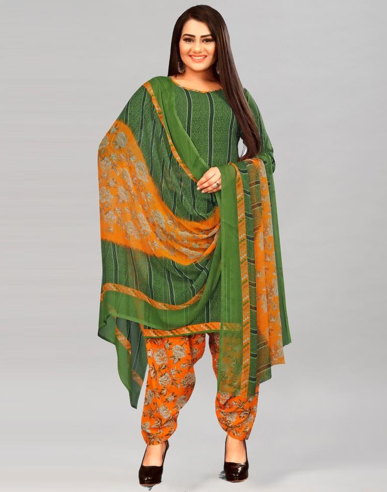 Auspicious Green Printed Unstitched Salwar Suit | Sudathi