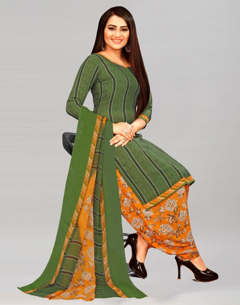 Auspicious Green Printed Unstitched Salwar Suit | Sudathi