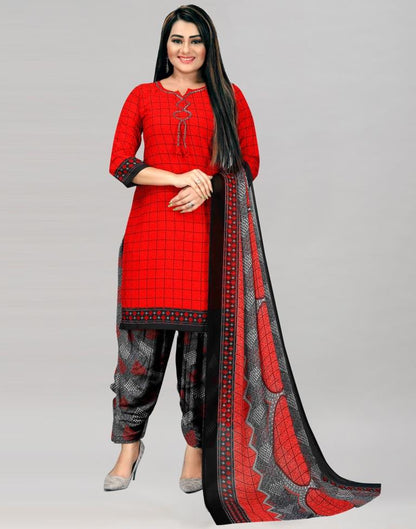 Imperial Red Printed Unstitched Salwar Suit | Sudathi