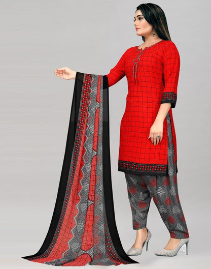 Imperial Red Printed Unstitched Salwar Suit | Sudathi