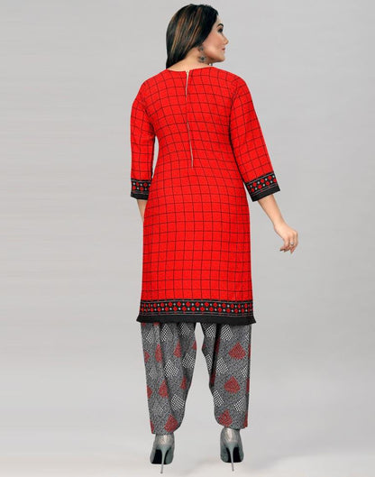 Imperial Red Printed Unstitched Salwar Suit | Sudathi