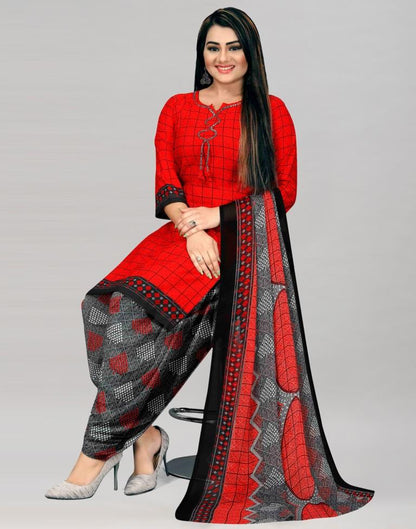 Imperial Red Printed Unstitched Salwar Suit | Sudathi