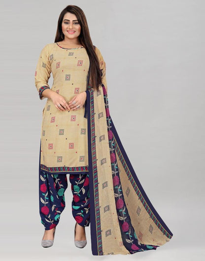 Epitome Cream Printed Unstitched Salwar Suit | Sudathi