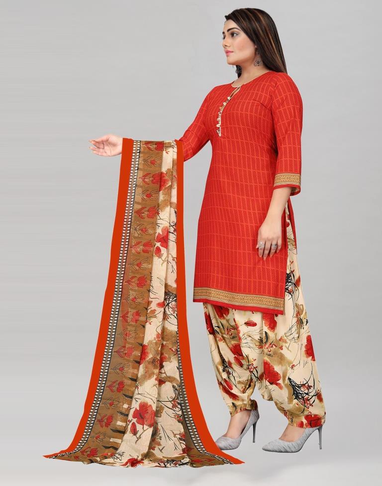 Idyiic Orange Printed Unstitched Salwar Suit | Sudathi