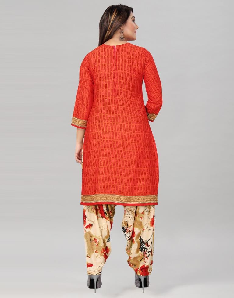 Idyiic Orange Printed Unstitched Salwar Suit | Sudathi