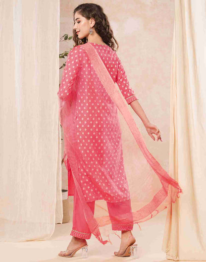 Peach Printed Muslin Straight Kurta With Pant And Dupatta