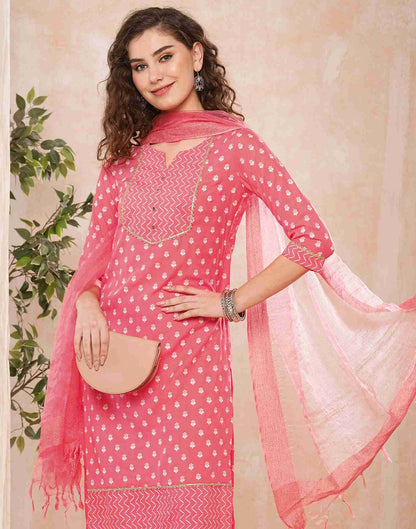 Peach Printed Muslin Straight Kurta With Pant And Dupatta