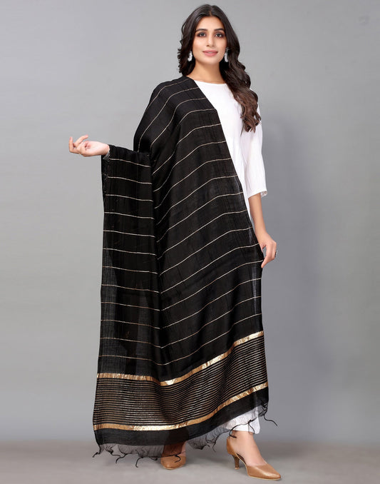 Black Golden Stripes Dupatta | Leemboodi