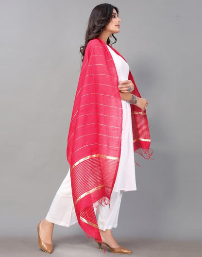 Pink Golden Stripes Dupatta | Leemboodi
