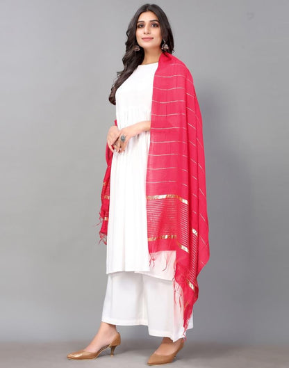 Pink Golden Stripes Dupatta | Leemboodi