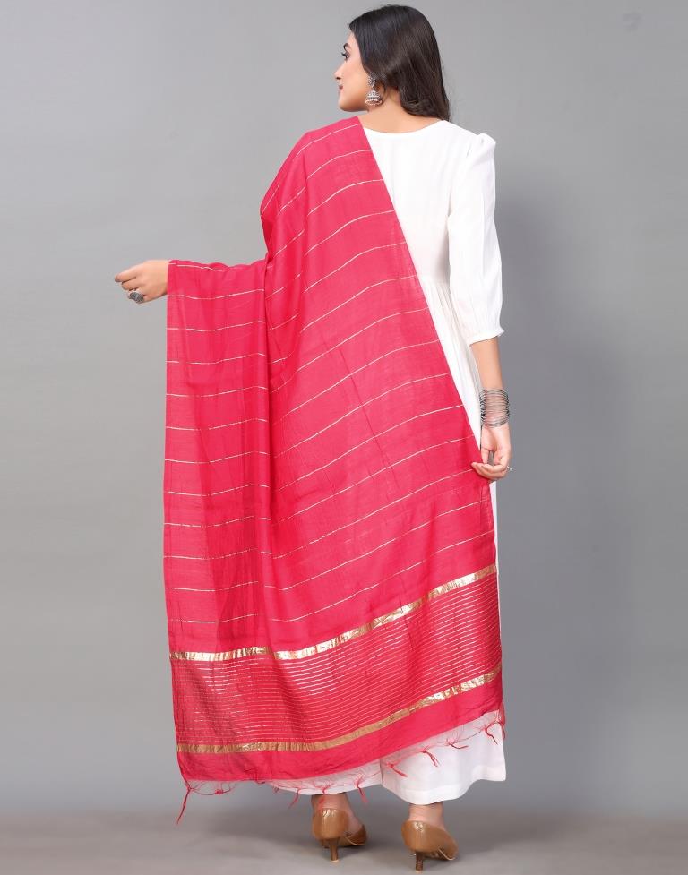 Pink Golden Stripes Dupatta | Leemboodi