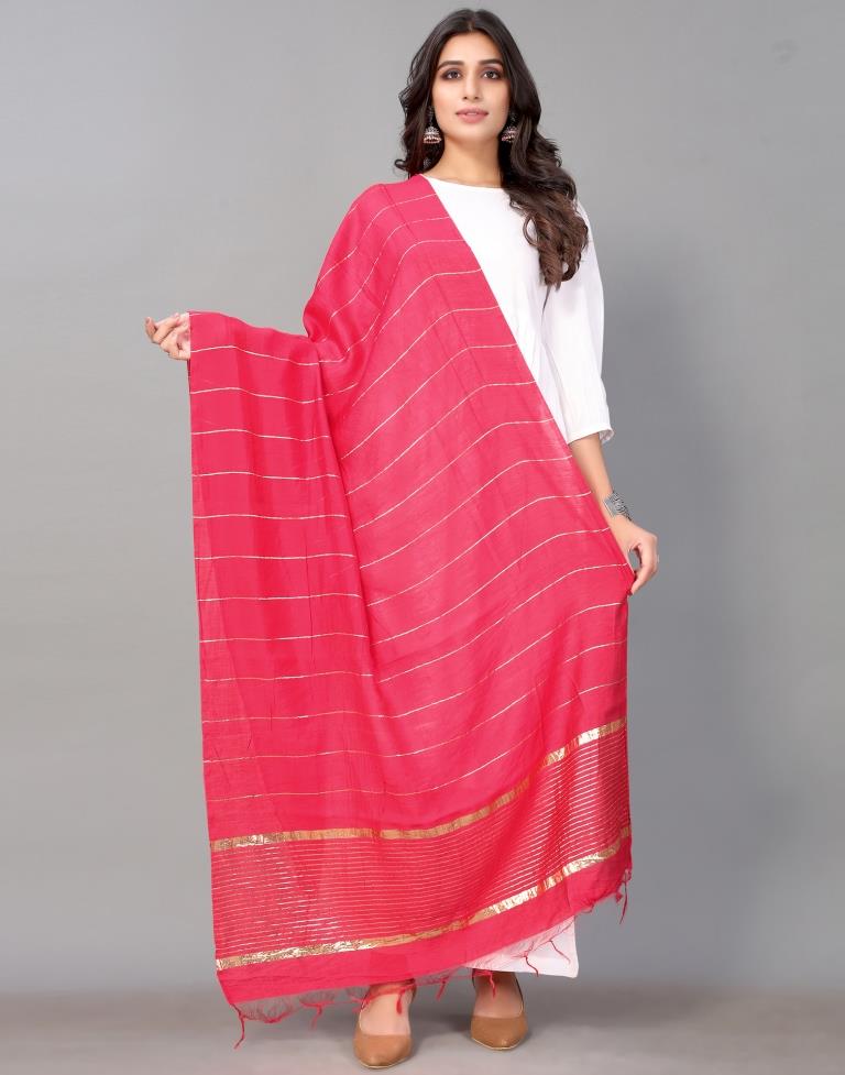 Pink Golden Stripes Dupatta | Leemboodi
