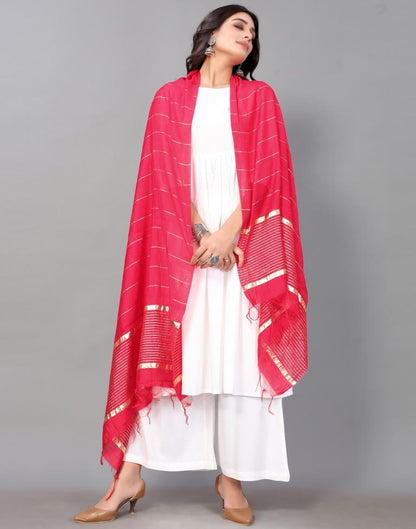 Pink Golden Stripes Dupatta | Leemboodi