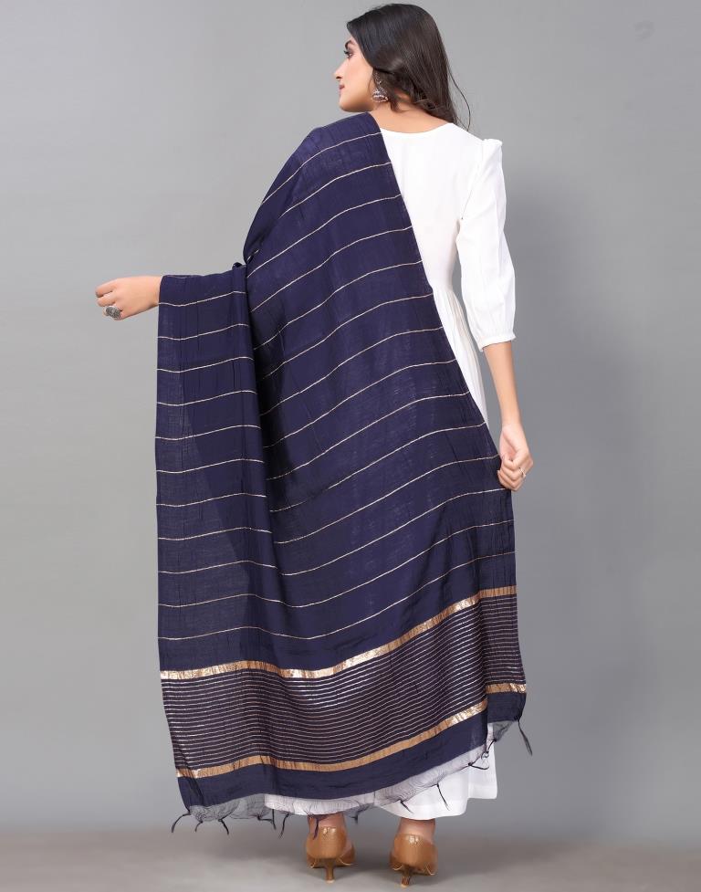 Navy Blue Golden Stripes Dupatta | Leemboodi