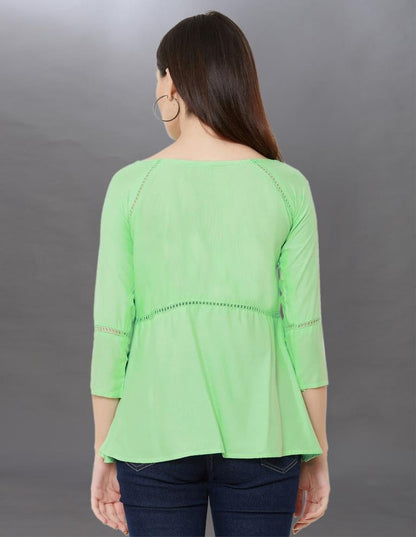 Bedazzling Light Sea Green Coloured Pleated Rayon Top | Leemboodi