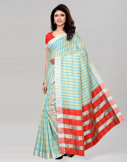 Blue Coloured Cotton Silk Woven Lines Casual Saree | Sudathi