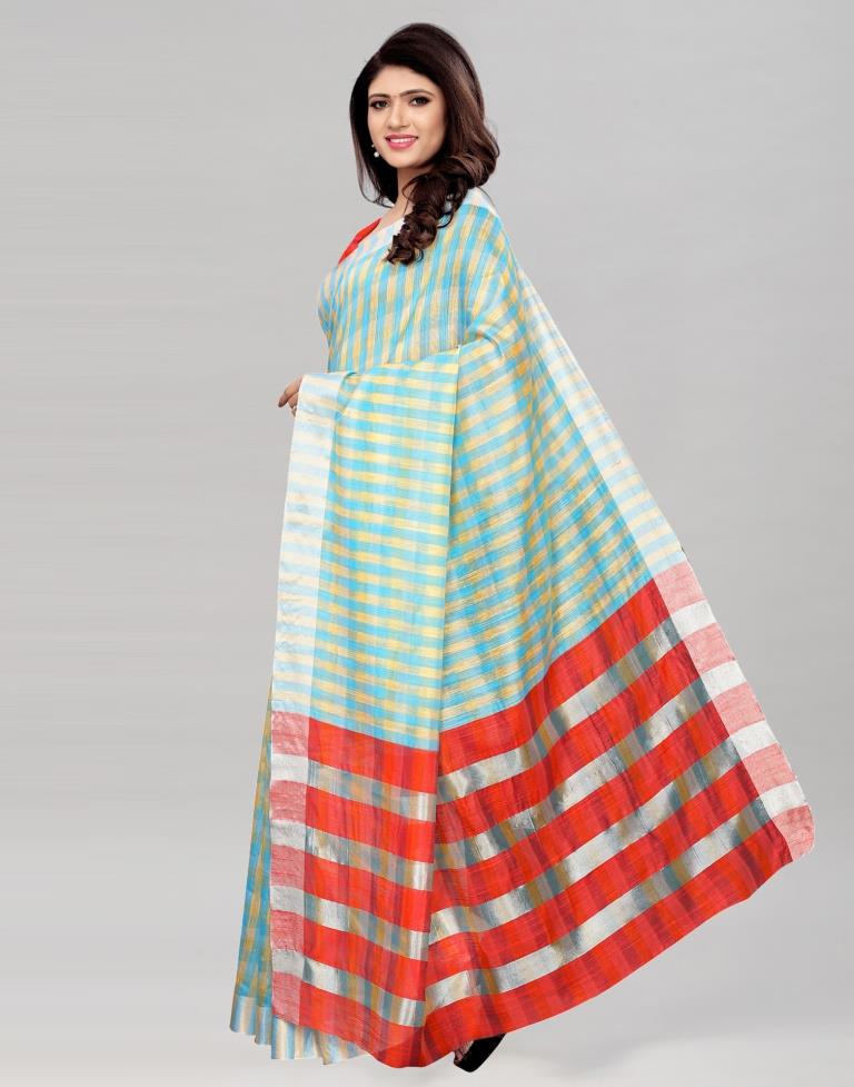 Blue Coloured Cotton Silk Woven Lines Casual Saree | Sudathi
