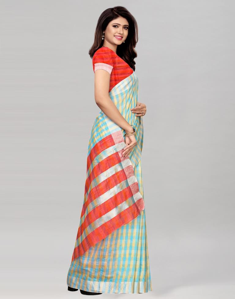 Blue Coloured Cotton Silk Woven Lines Casual Saree | Sudathi