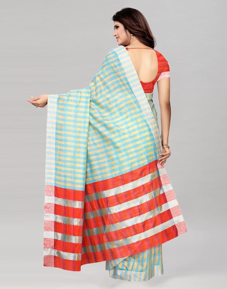 Blue Coloured Cotton Silk Woven Lines Casual Saree | Sudathi