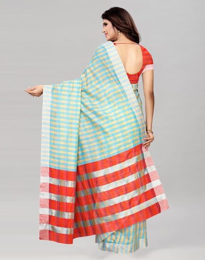Blue Coloured Cotton Silk Woven Lines Casual Saree | Sudathi