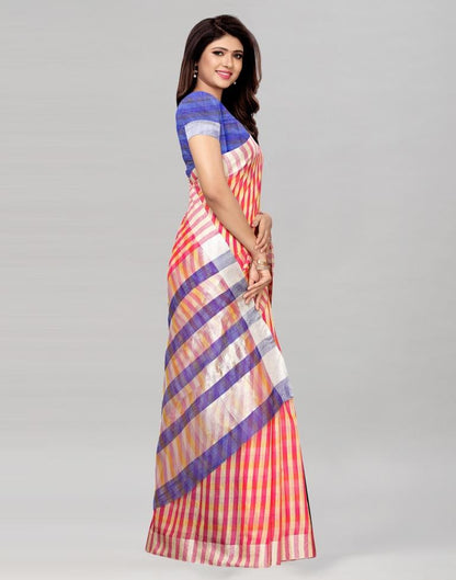 Pink Coloured Cotton Silk Woven Lines Casual Saree | Leemboodi