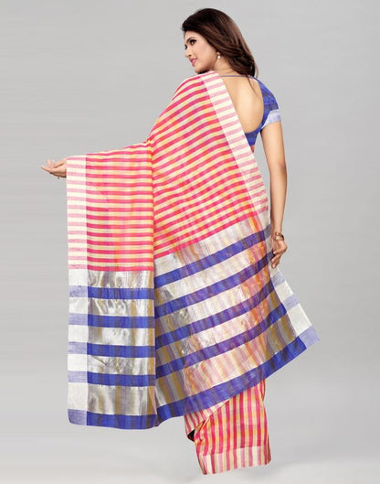 Pink Coloured Cotton Silk Woven Lines Casual Saree | Leemboodi