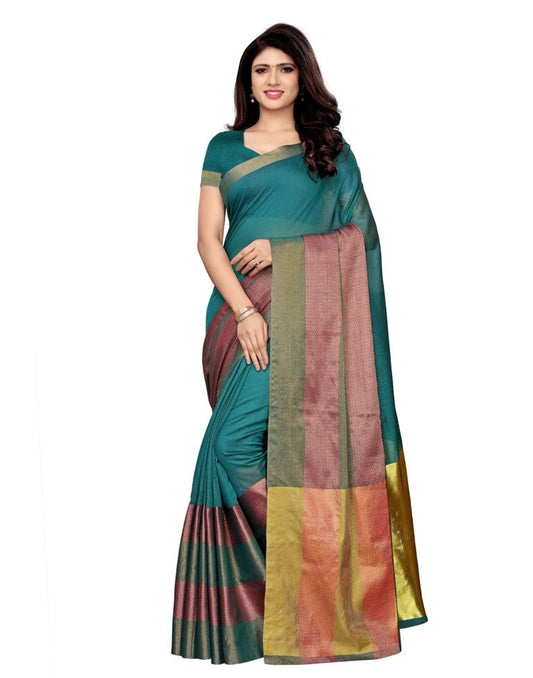 Turquoise Coloured Poly Silk Woven Saree | Leemboodi