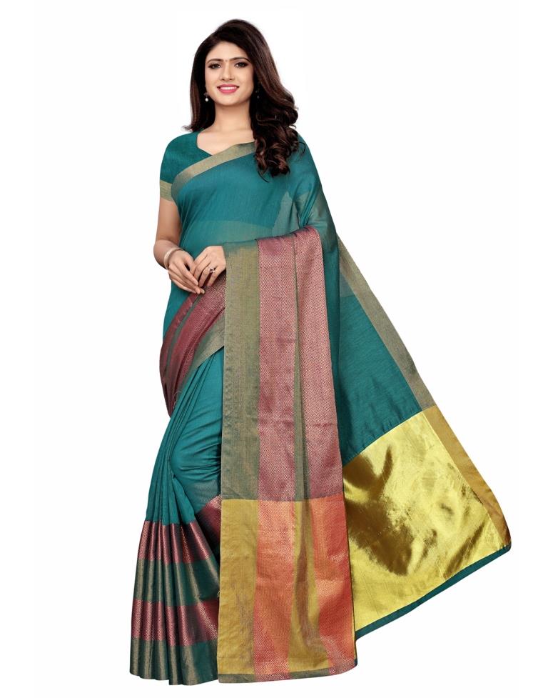 Turquoise Coloured Poly Silk Woven Saree | Leemboodi