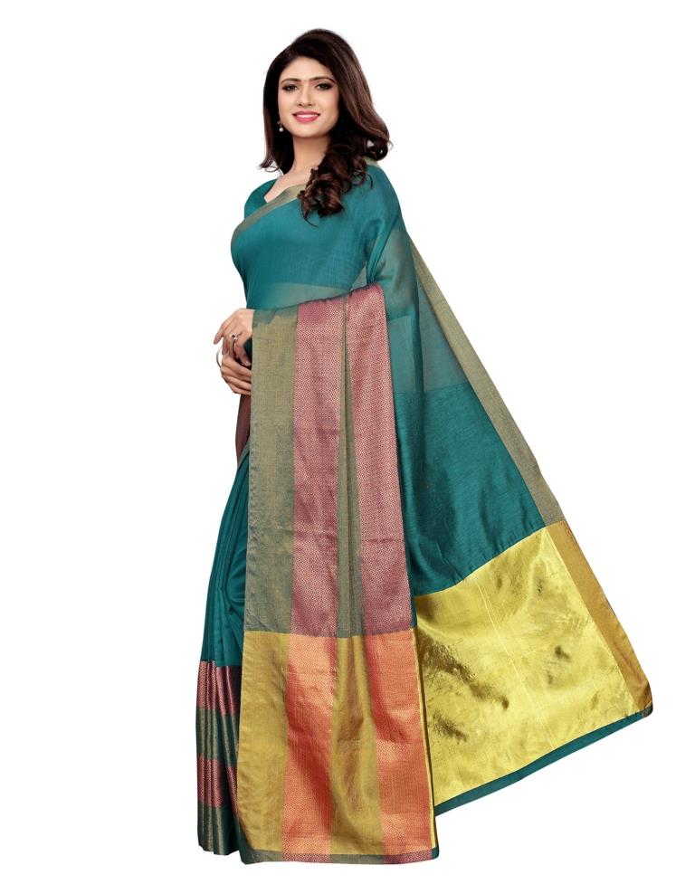 Turquoise Coloured Poly Silk Woven Saree | Leemboodi