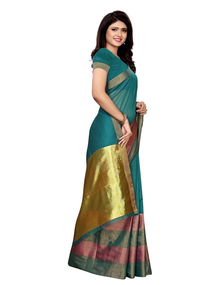 Turquoise Coloured Poly Silk Woven Saree | Leemboodi