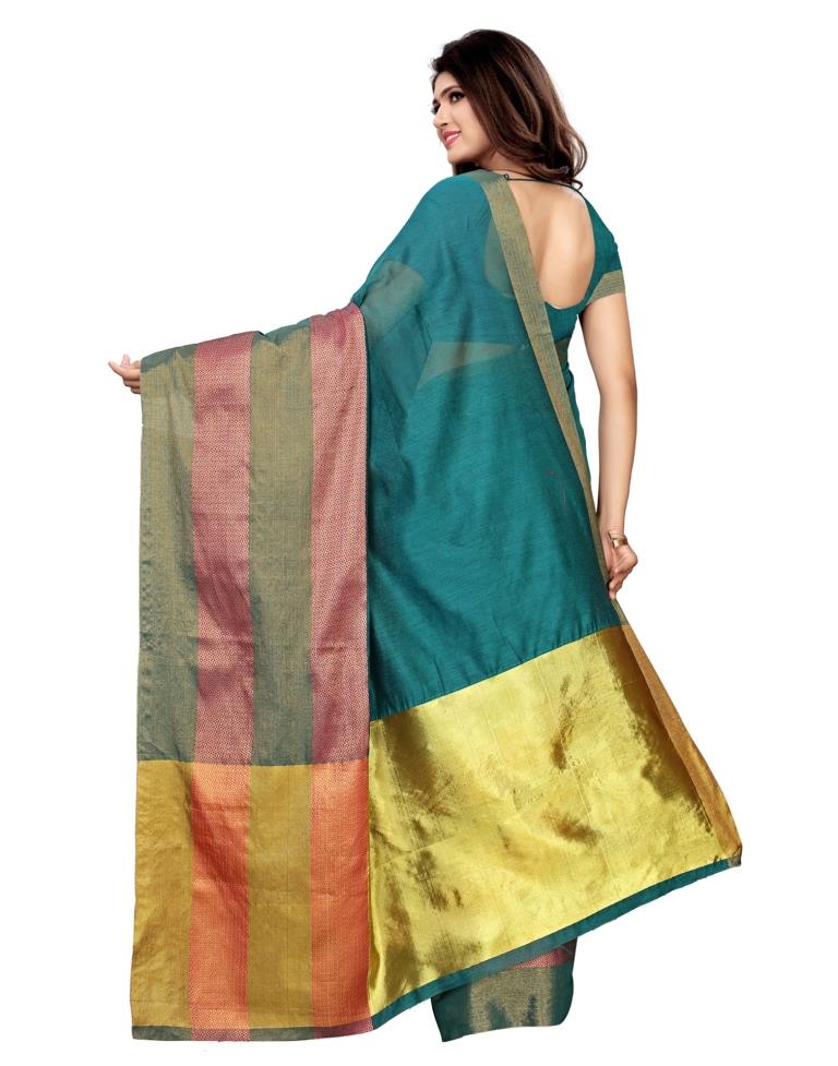 Turquoise Coloured Poly Silk Woven Saree | Leemboodi