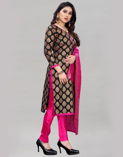 Black Silk Jacquard Unstitched Salwar Suit | Sudathi