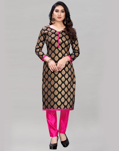 Black Silk Jacquard Unstitched Salwar Suit | Sudathi