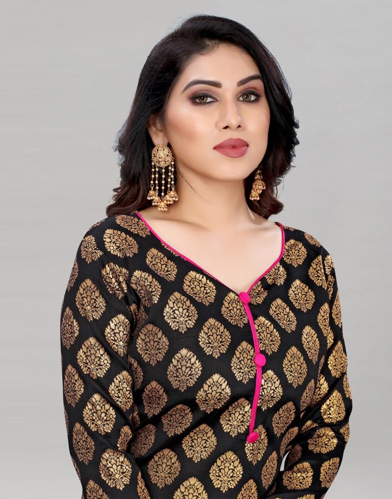 Black Silk Jacquard Unstitched Salwar Suit | Sudathi