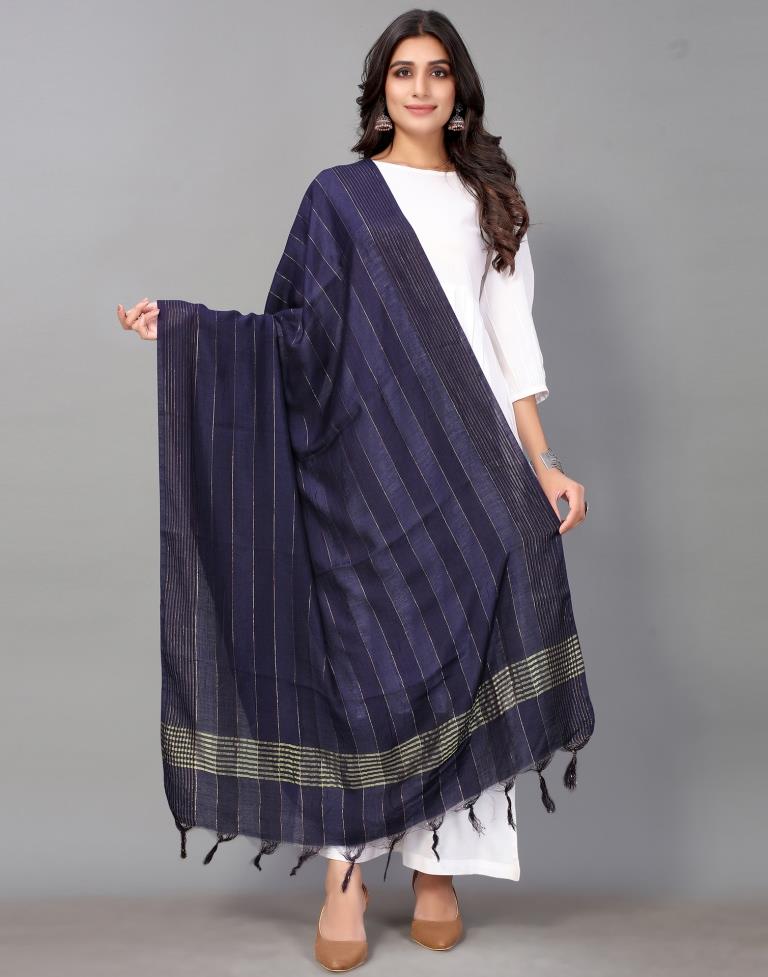 Navy Blue Cotton Dupatta | Leemboodi