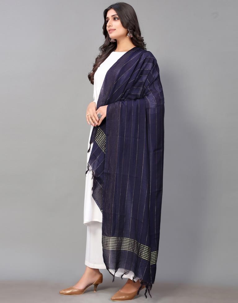 Navy Blue Cotton Dupatta | Leemboodi