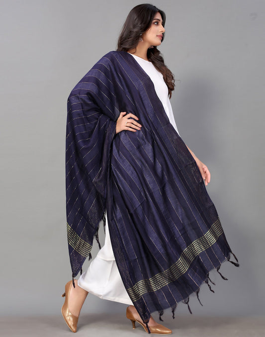 Navy Blue Cotton Dupatta | Leemboodi