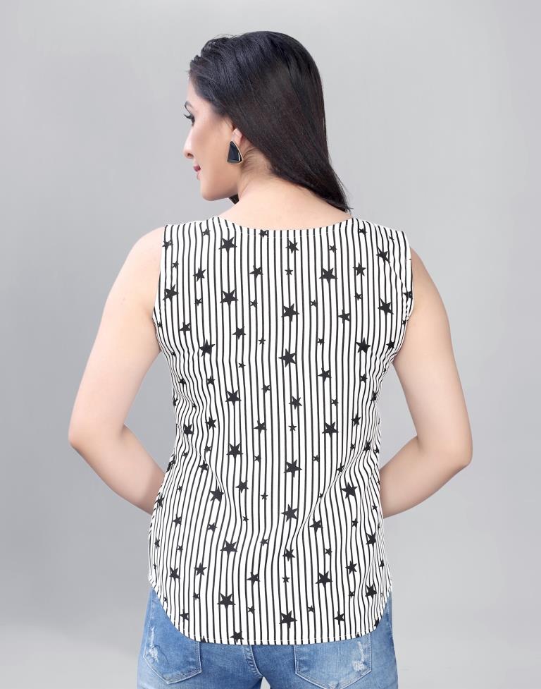 Captivating White Coloured Printed Crepe Tops | Sudathi