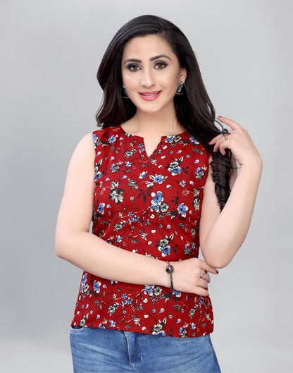 Luscious Red Coloured Printed Crepe Tops | Sudathi