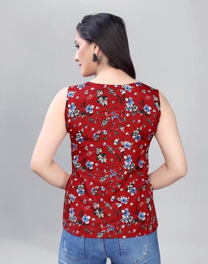 Luscious Red Coloured Printed Crepe Tops | Sudathi