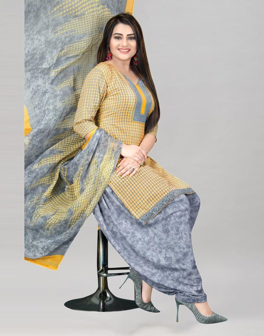 Light Yellow Printed Unstitched Salwar Suit | Sudathi